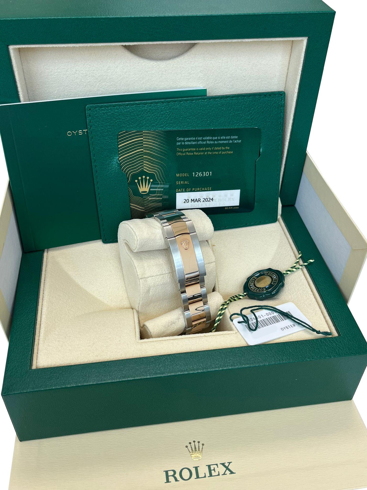 Rolex Datejust 41mm Chocolate Dial Oyster Two-Tone Steel Rose Gold Watch 126301 For Sale 9