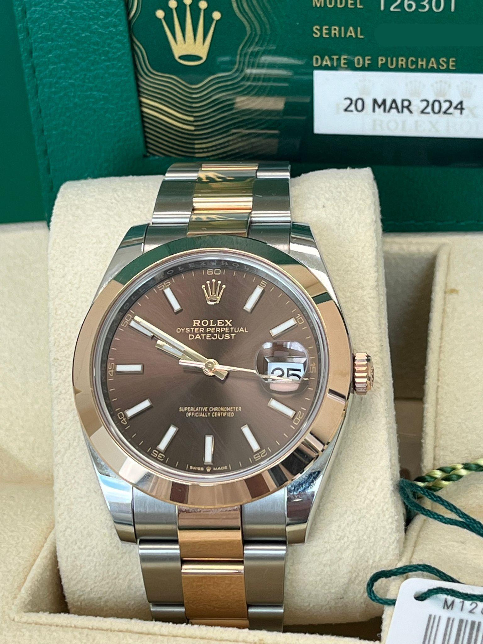 Rolex Datejust 41mm Chocolate Dial Oyster Two-Tone Steel Rose Gold Watch 126301 For Sale 1