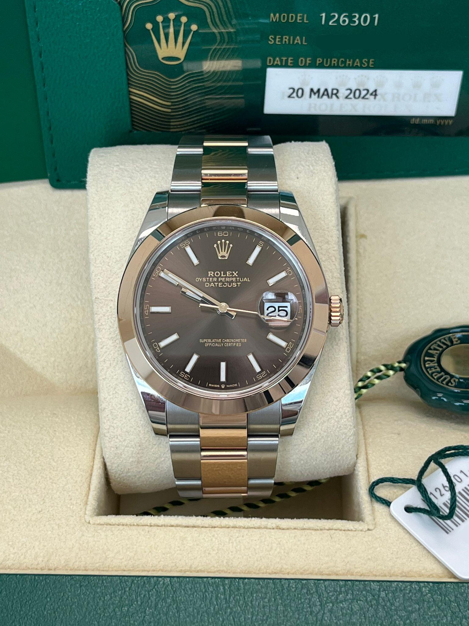 Rolex Datejust 41mm Chocolate Dial Oyster Two-Tone Steel Rose Gold Watch 126301 For Sale 3