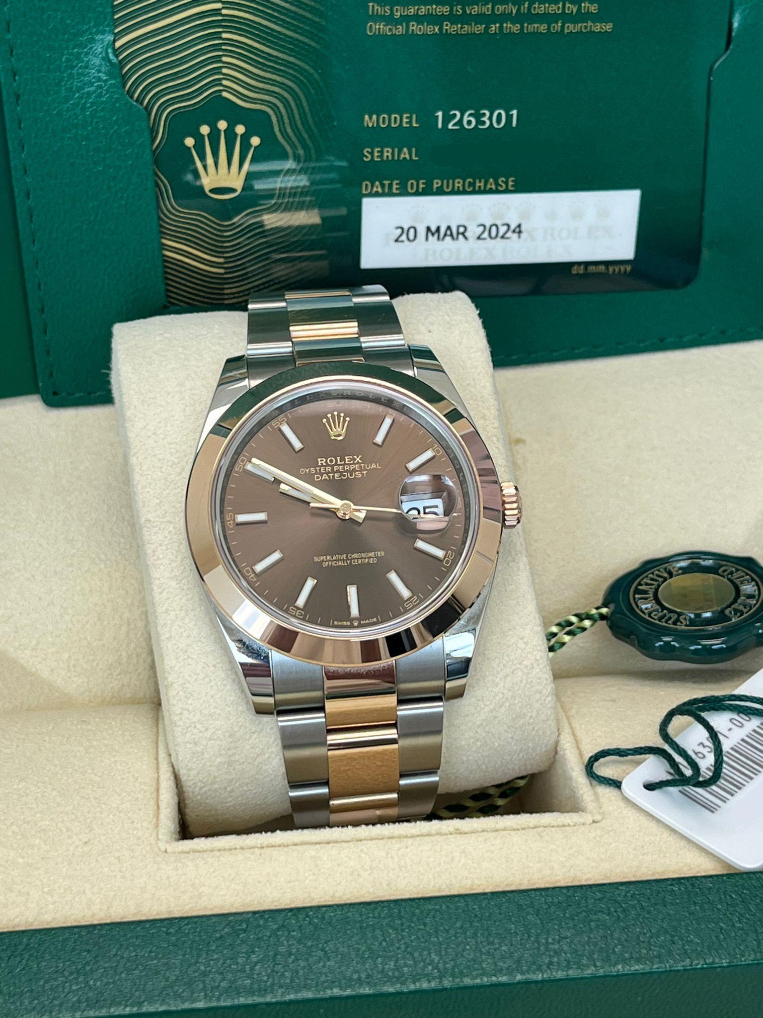 Rolex Datejust 41mm Chocolate Dial Oyster Two-Tone Steel Rose Gold Watch 126301 For Sale 4