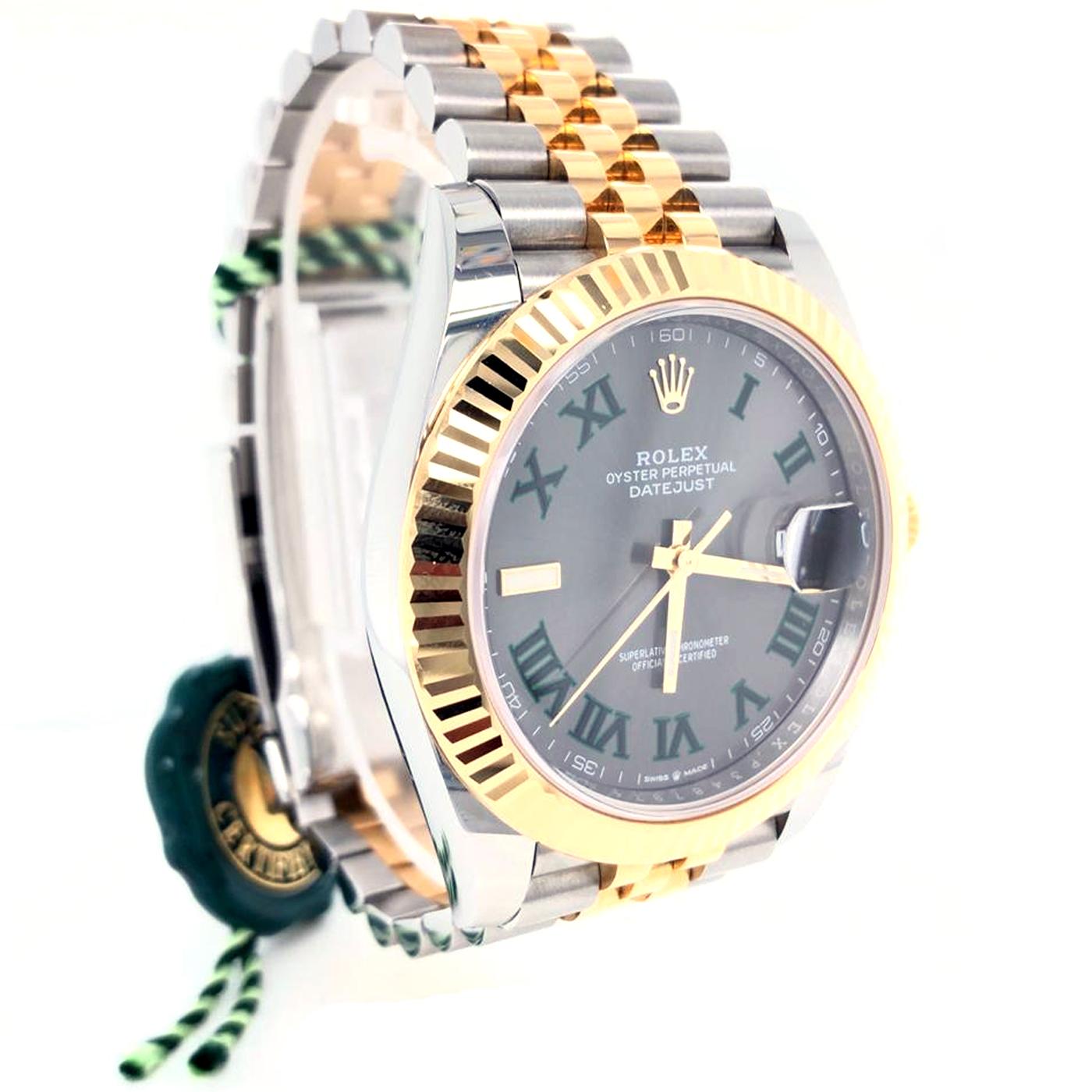 Rolex Datejust Fluted Bezel Wimbledon Roman Dial Jubilee Band 126333 In New Condition For Sale In Aventura, FL