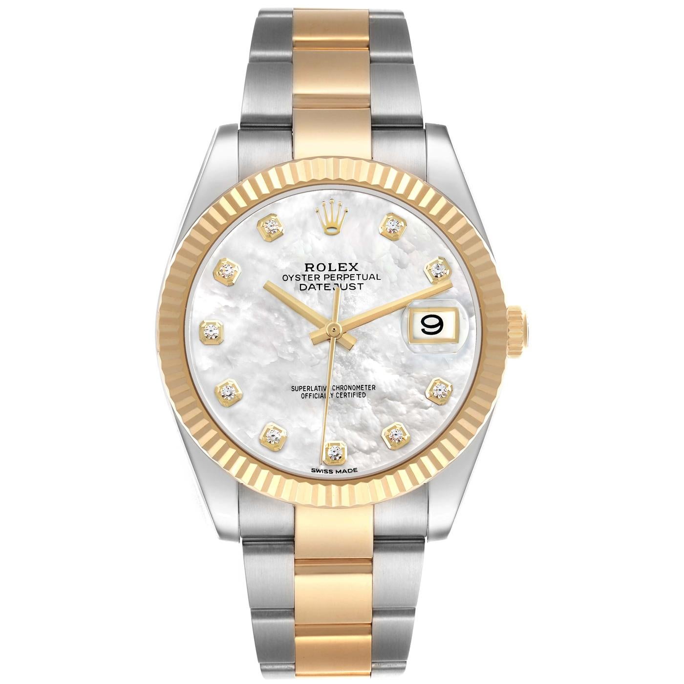 Reloj Rolex Datejust 41mm Oro/Acero Blanco MOP Esfera Diamante Bisel Acanalado 126333 en venta