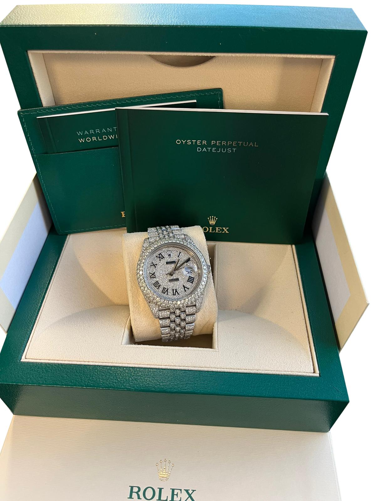 Round Cut Rolex Datejust 41mm Iced Out Diamond Dial 14.75ct Jubilee Bracelet Watch 126300 For Sale