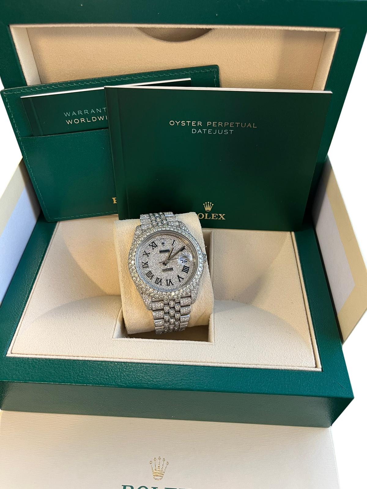 Rolex Datejust 41mm Iced Out Diamond Dial 14.75ct Jubilee Bracelet Watch 126300 In Good Condition For Sale In Aventura, FL