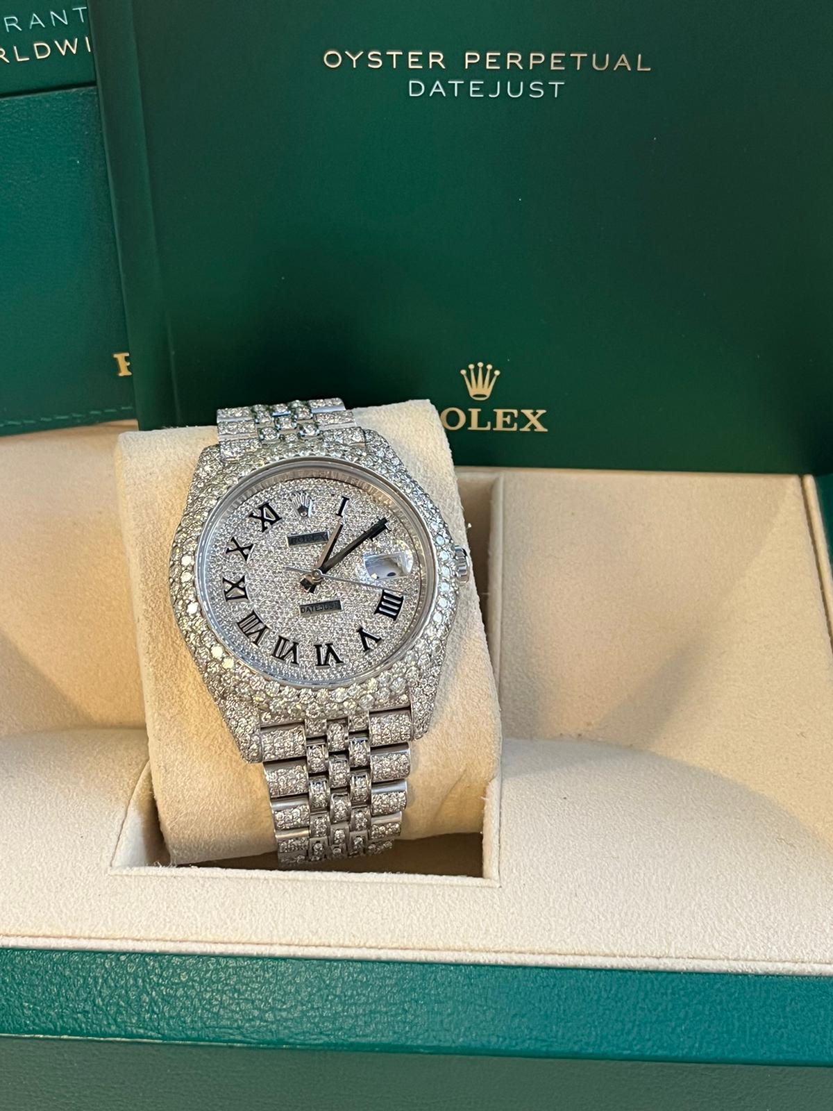 Men's Rolex Datejust 41mm Iced Out Diamond Dial 14.75ct Jubilee Bracelet Watch 126300 For Sale