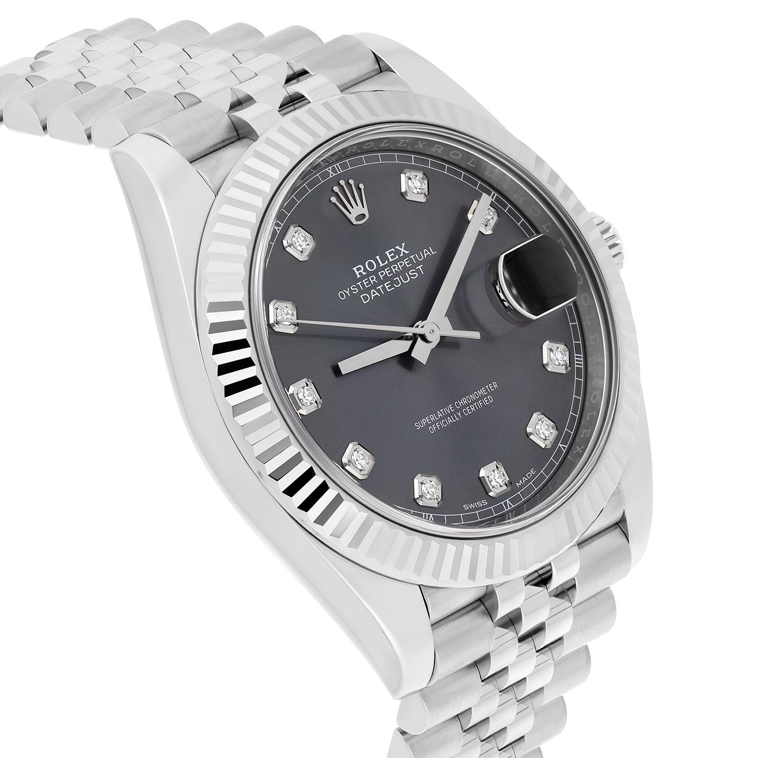 Men's Rolex Datejust 41mm Jubilee Stainless Steel Watch Rhodium Diamond Dial 126334 For Sale