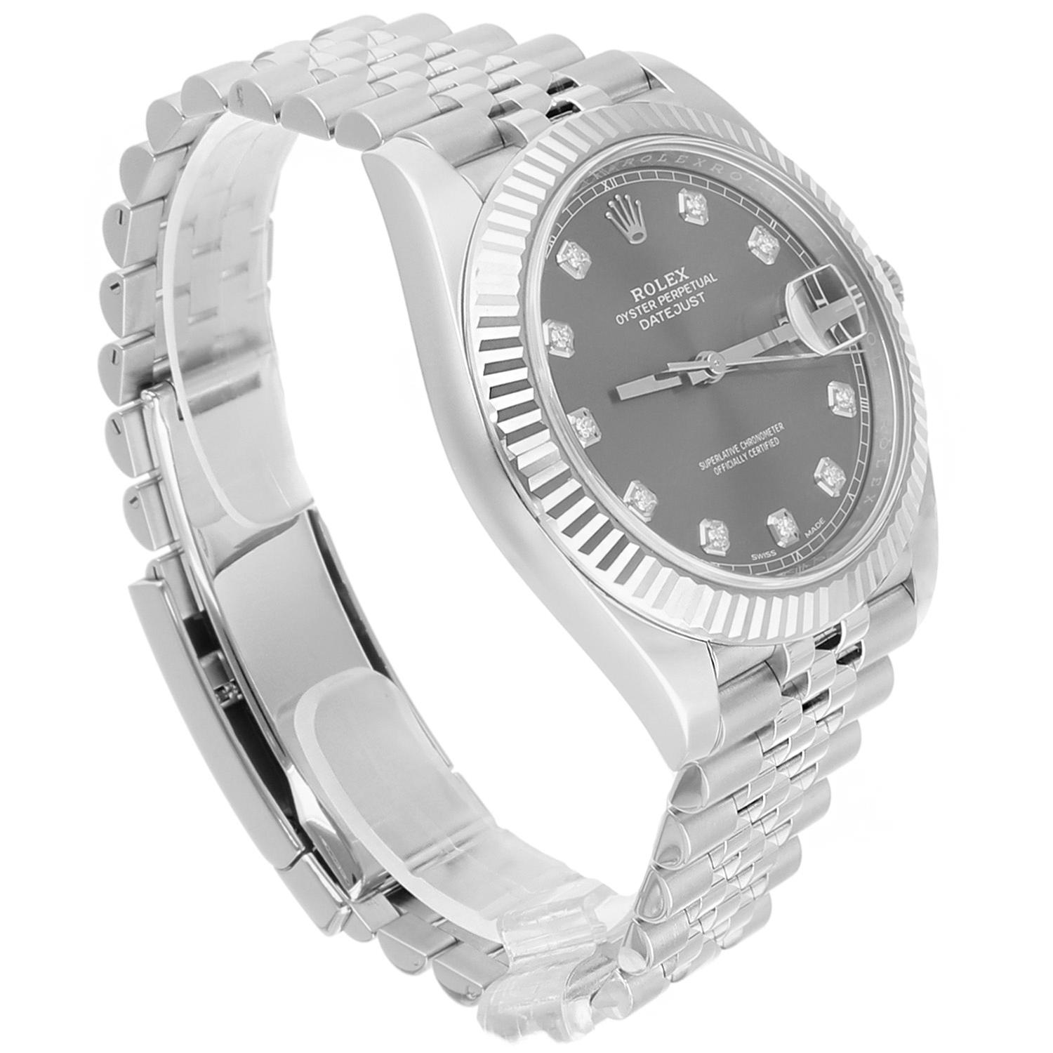 Rolex Datejust 41mm Jubilee Stainless Steel Watch Rhodium Diamond Dial 126334 For Sale 5