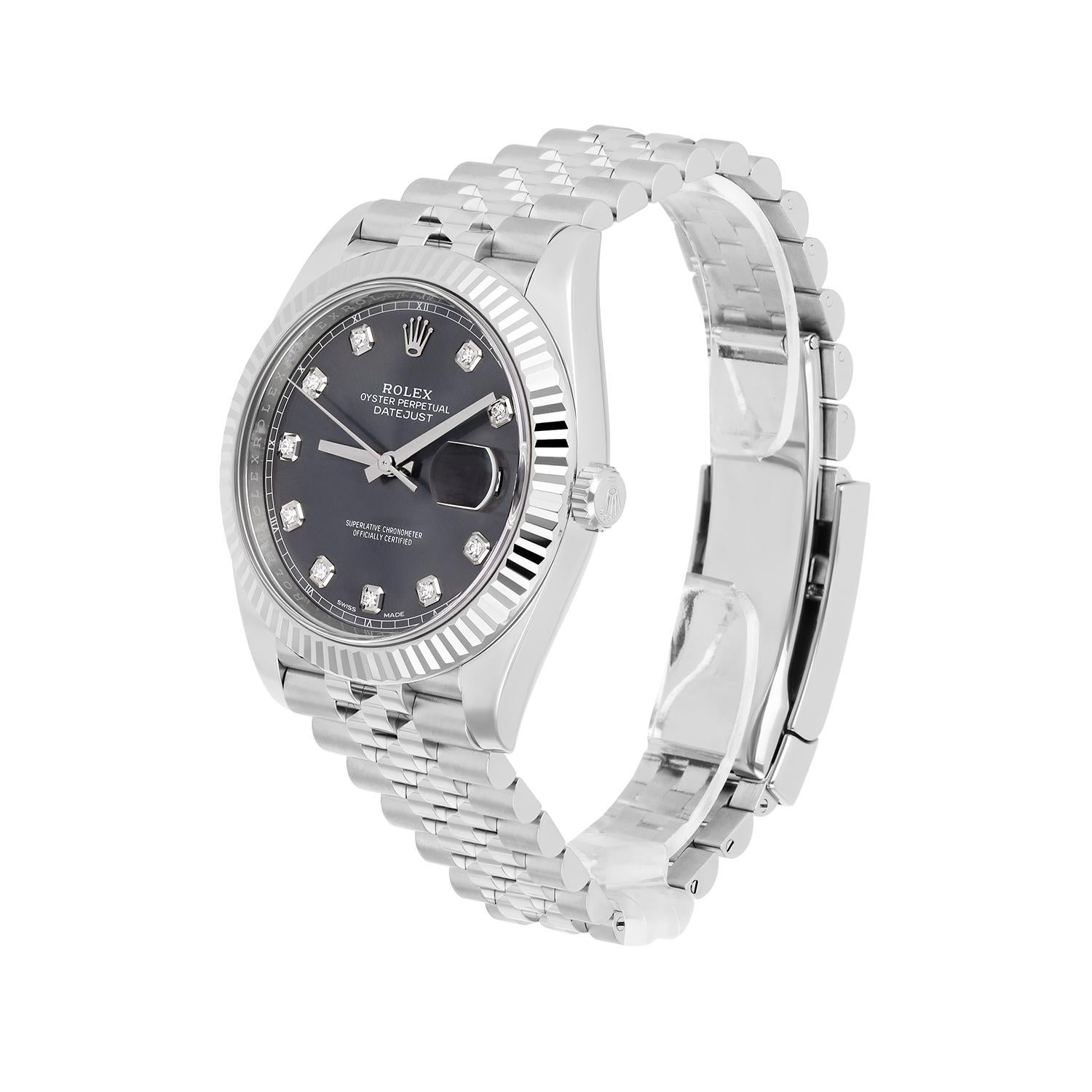 Rolex Datejust 41mm Jubilee Stainless Steel Watch Rhodium Diamond Dial 126334 For Sale 2