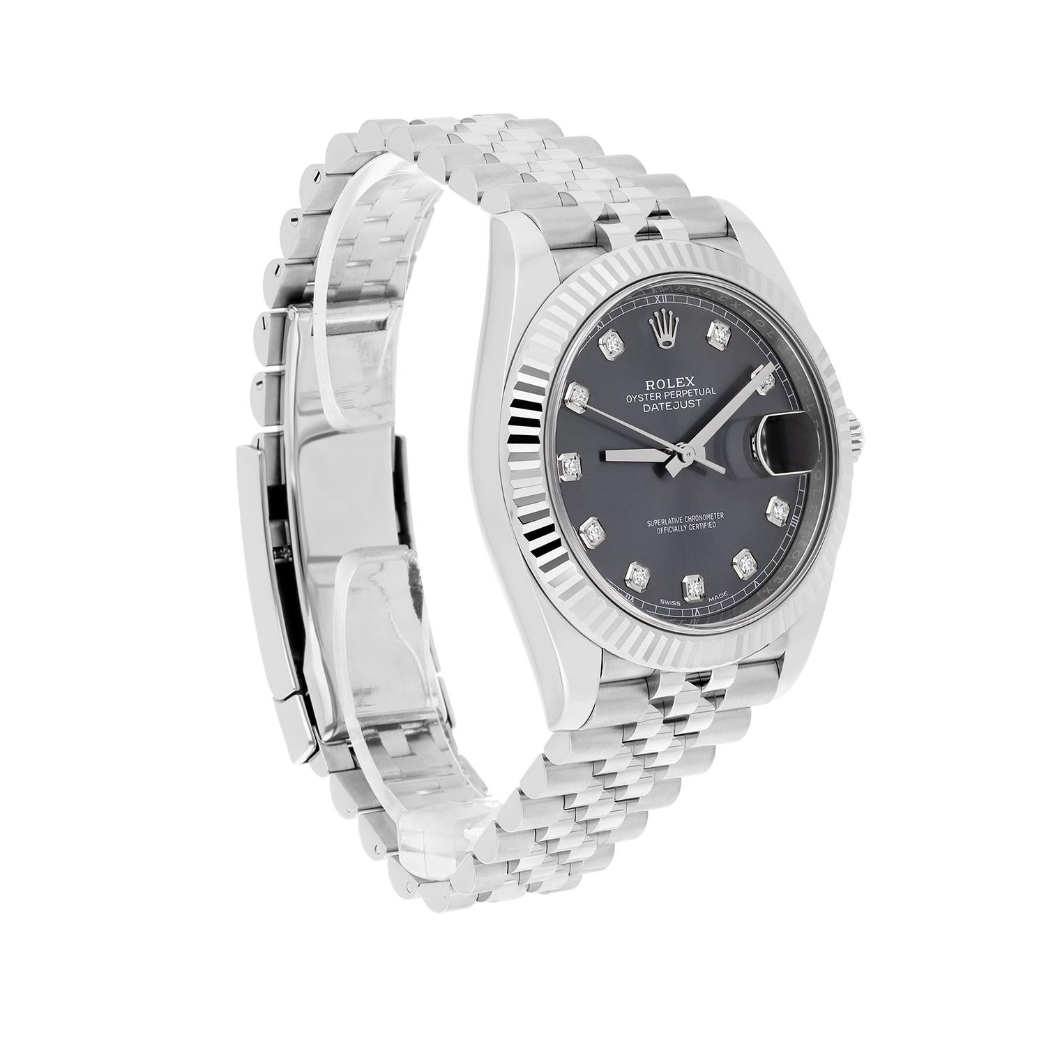 Rolex Datejust 41mm Jubilee Stainless Steel Watch Rhodium Diamond Dial 126334 For Sale 4