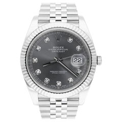 Rolex Datejust 41mm Jubilee Stainless Steel Watch Rhodium Diamond Dial 126334