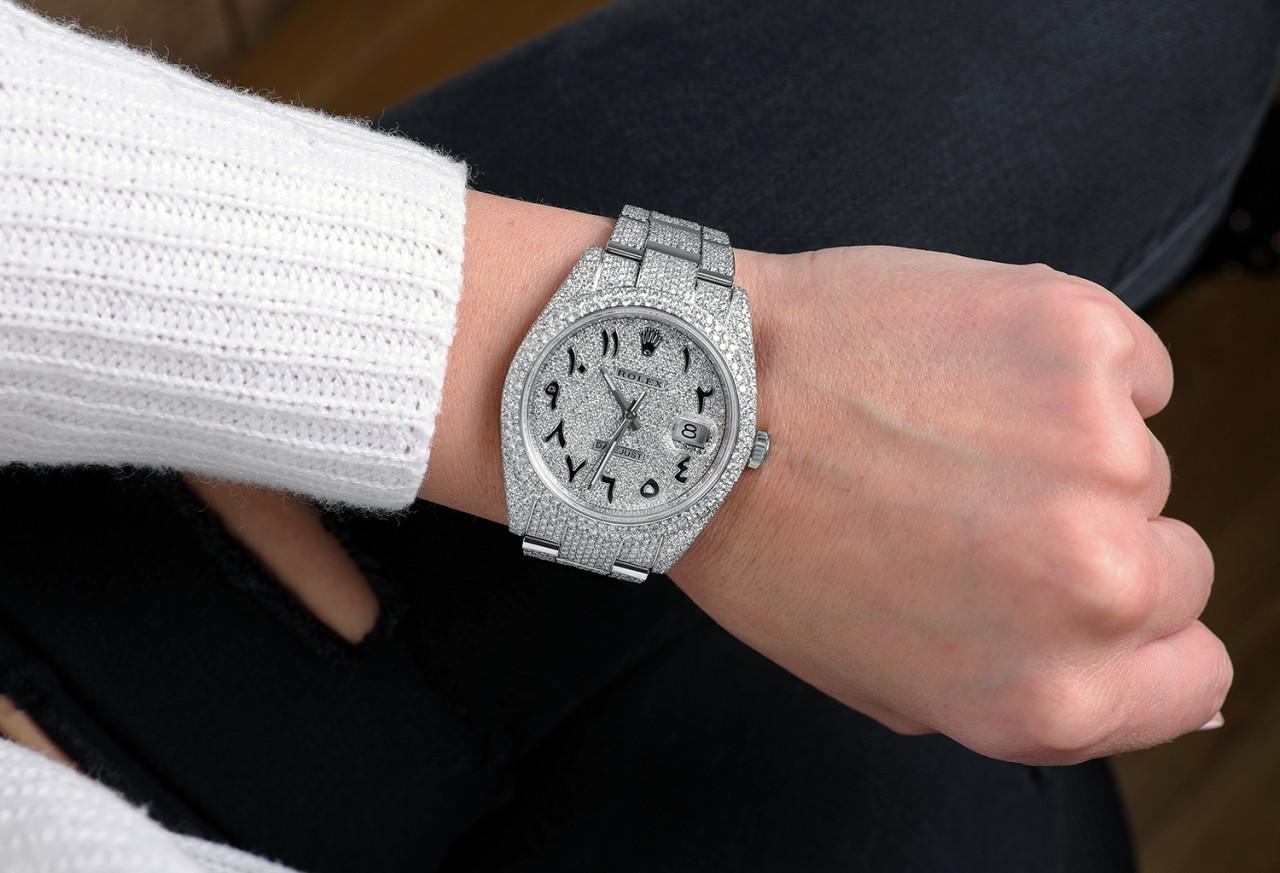 Men's Rolex Datejust 41mm Mens Diamond Watch with Custom Arabic Script Pave Dial For Sale