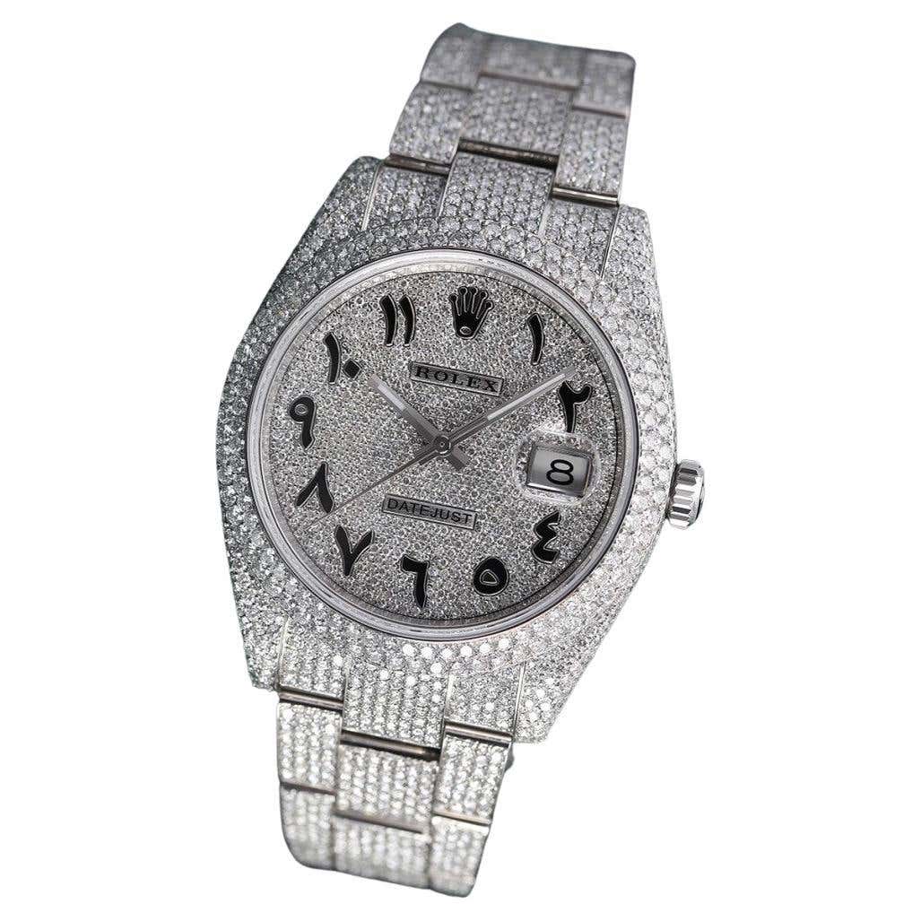 Rolex Datejust 41mm Mens Diamond Watch with Custom Arabic Script Pave ...