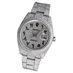 Used Rolex Datejust 41mm Mens Diamond Watch with Custom Arabic Script Pave Dial