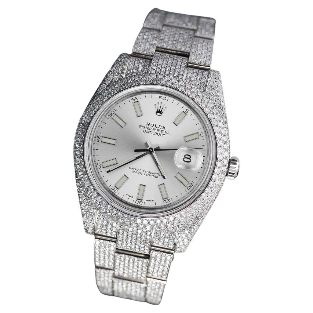 Rolex Datejust 41mm Herren-Diamant-Uhr mit silbernem Index-Zifferblatt  Luxus-Sportuhr im Angebot bei 1stDibs