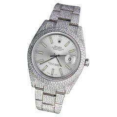 Rolex Datejust 41mm Mens Diamond Watch with Silver Index Dial Luxury Sport Watch