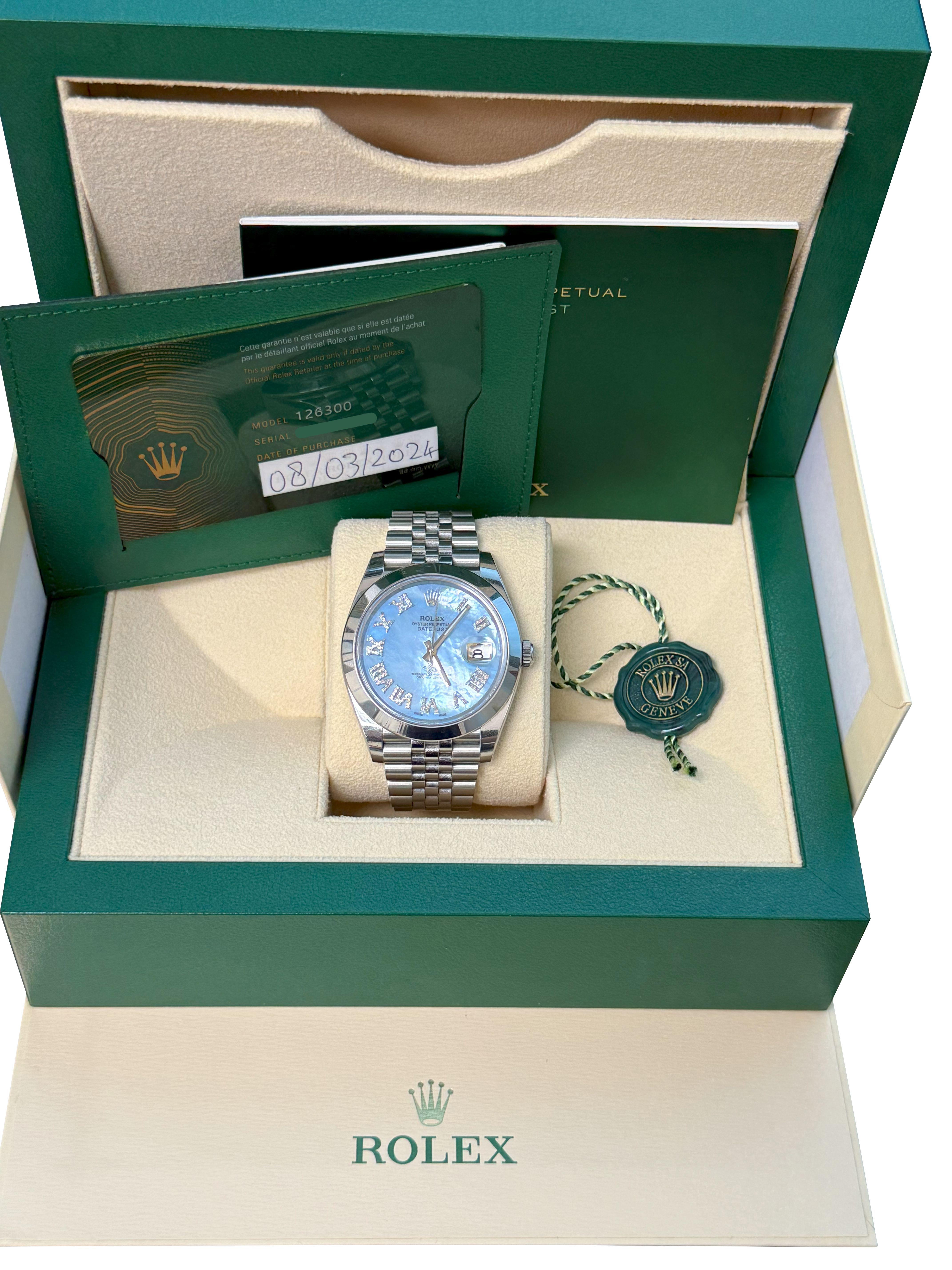 Rolex Datejust 41mm MOP römischen Diamant-Zifferblatt glatte Lünette Stahl Herrenuhr 126300 im Angebot 4