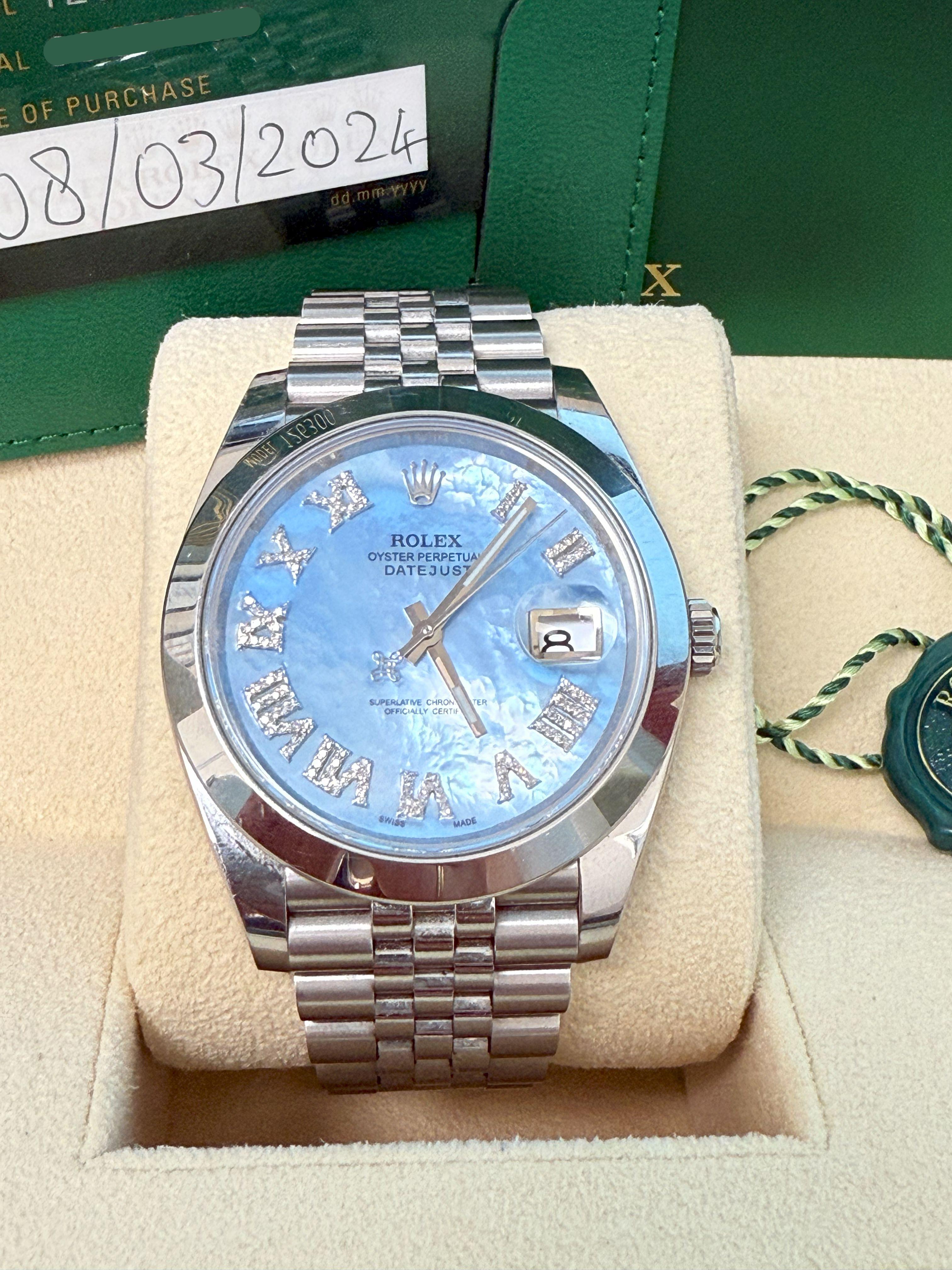 Rolex Datejust 41mm MOP römischen Diamant-Zifferblatt glatte Lünette Stahl Herrenuhr 126300 im Angebot 5