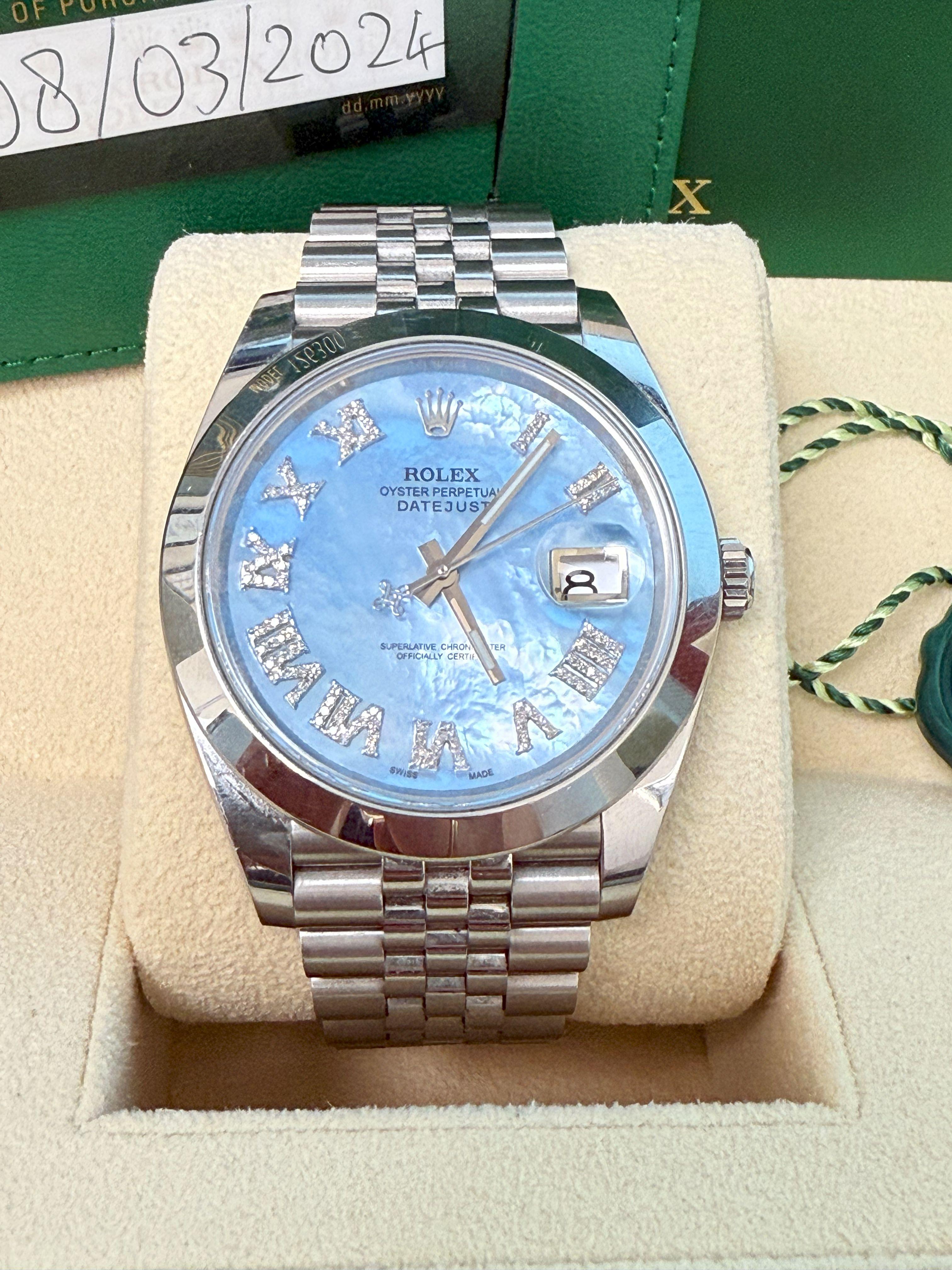 Rolex Datejust 41mm MOP römischen Diamant-Zifferblatt glatte Lünette Stahl Herrenuhr 126300 im Angebot 6