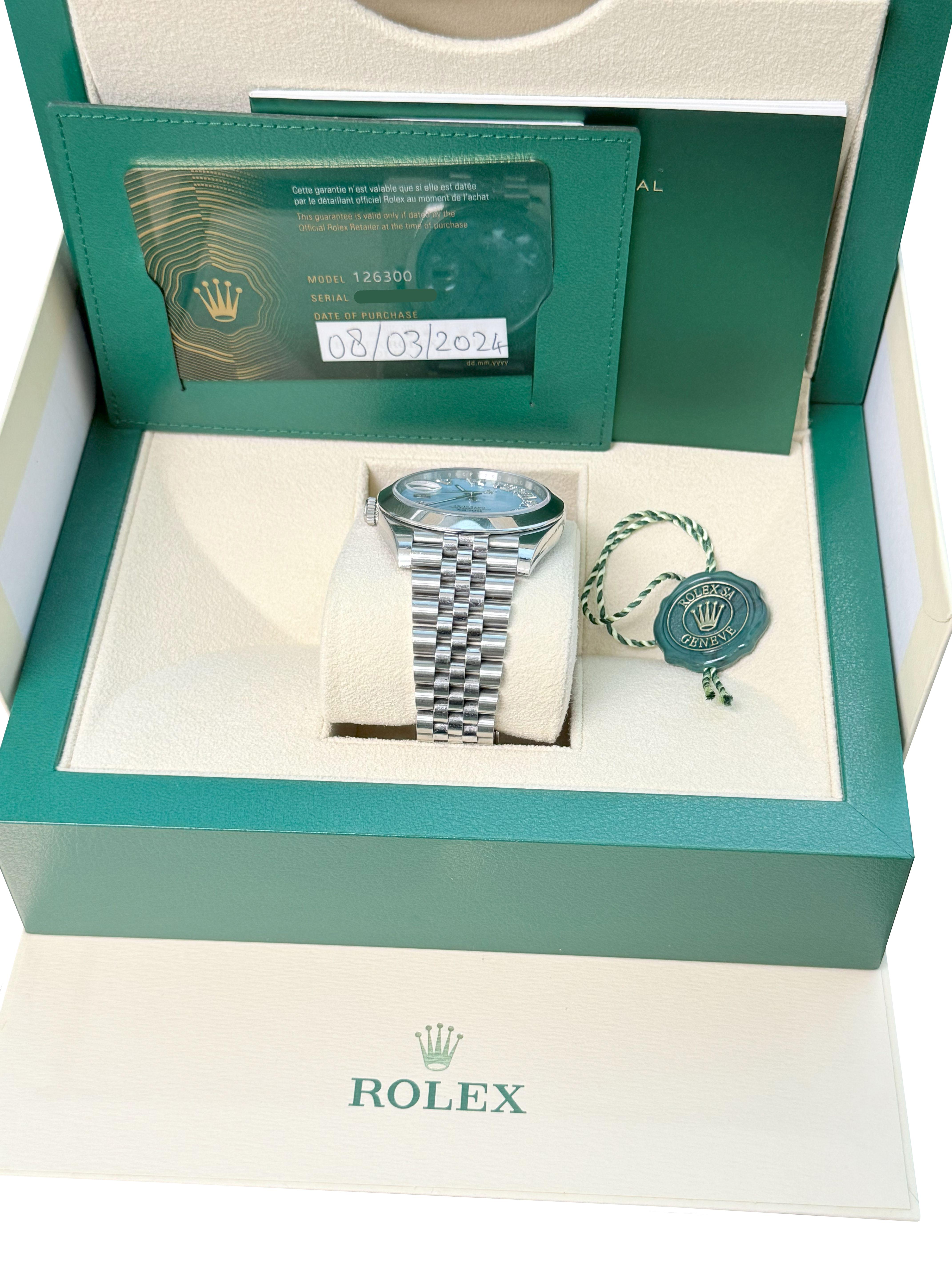 Rolex Datejust 41mm MOP römischen Diamant-Zifferblatt glatte Lünette Stahl Herrenuhr 126300 im Angebot 14