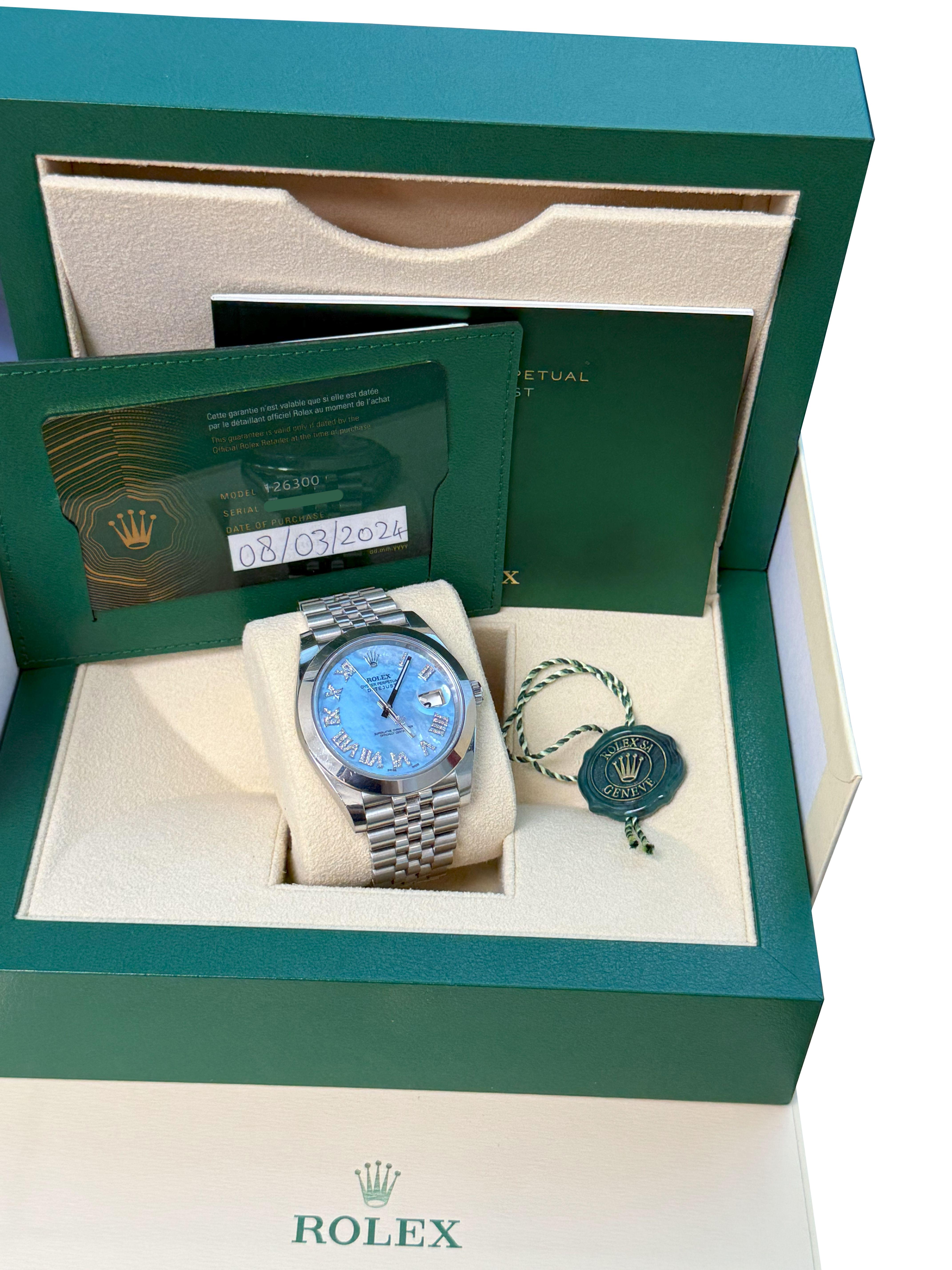 Rolex Datejust 41mm MOP römischen Diamant-Zifferblatt glatte Lünette Stahl Herrenuhr 126300 im Angebot 1