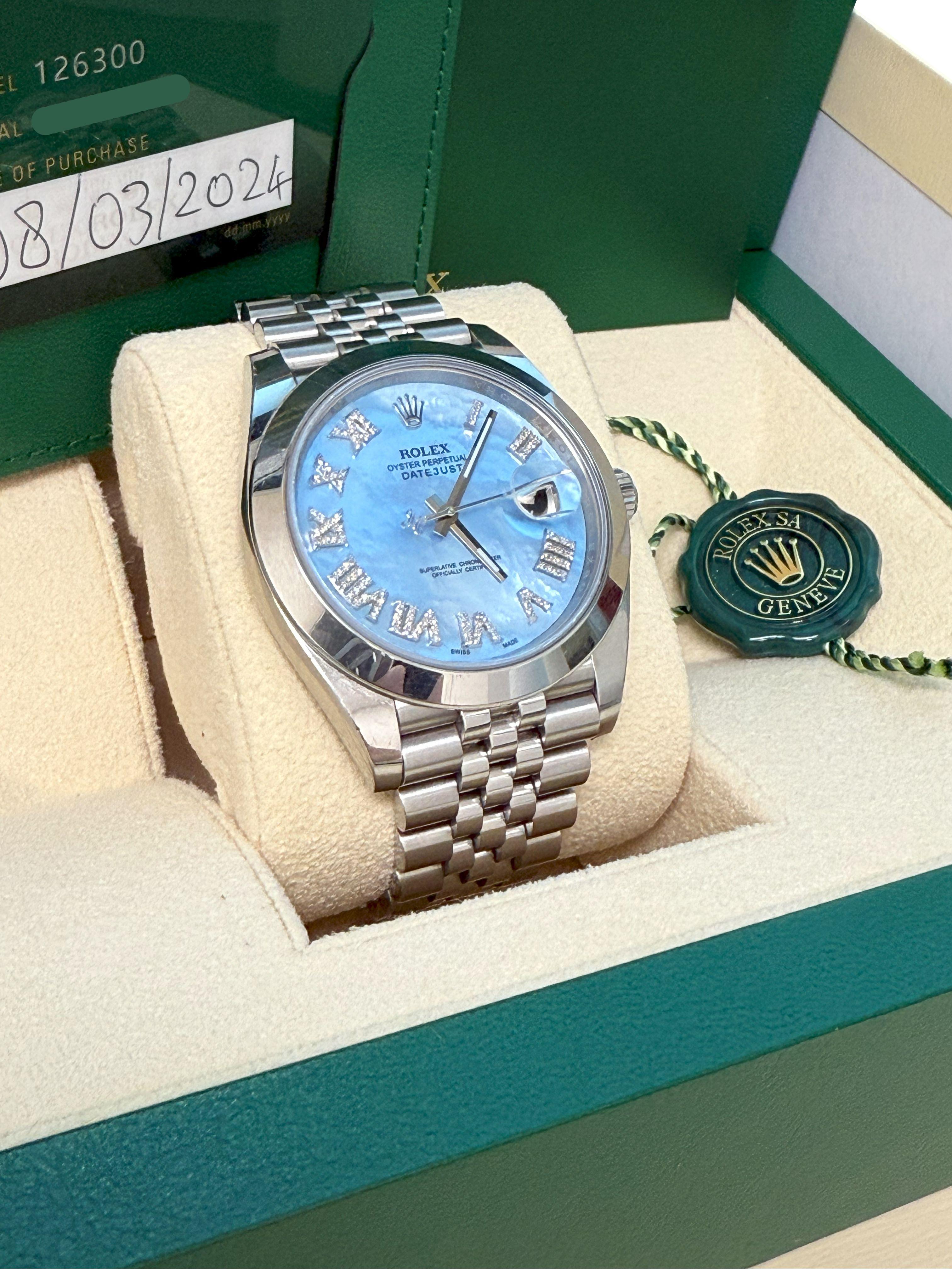 Rolex Datejust 41mm MOP römischen Diamant-Zifferblatt glatte Lünette Stahl Herrenuhr 126300 im Angebot 3