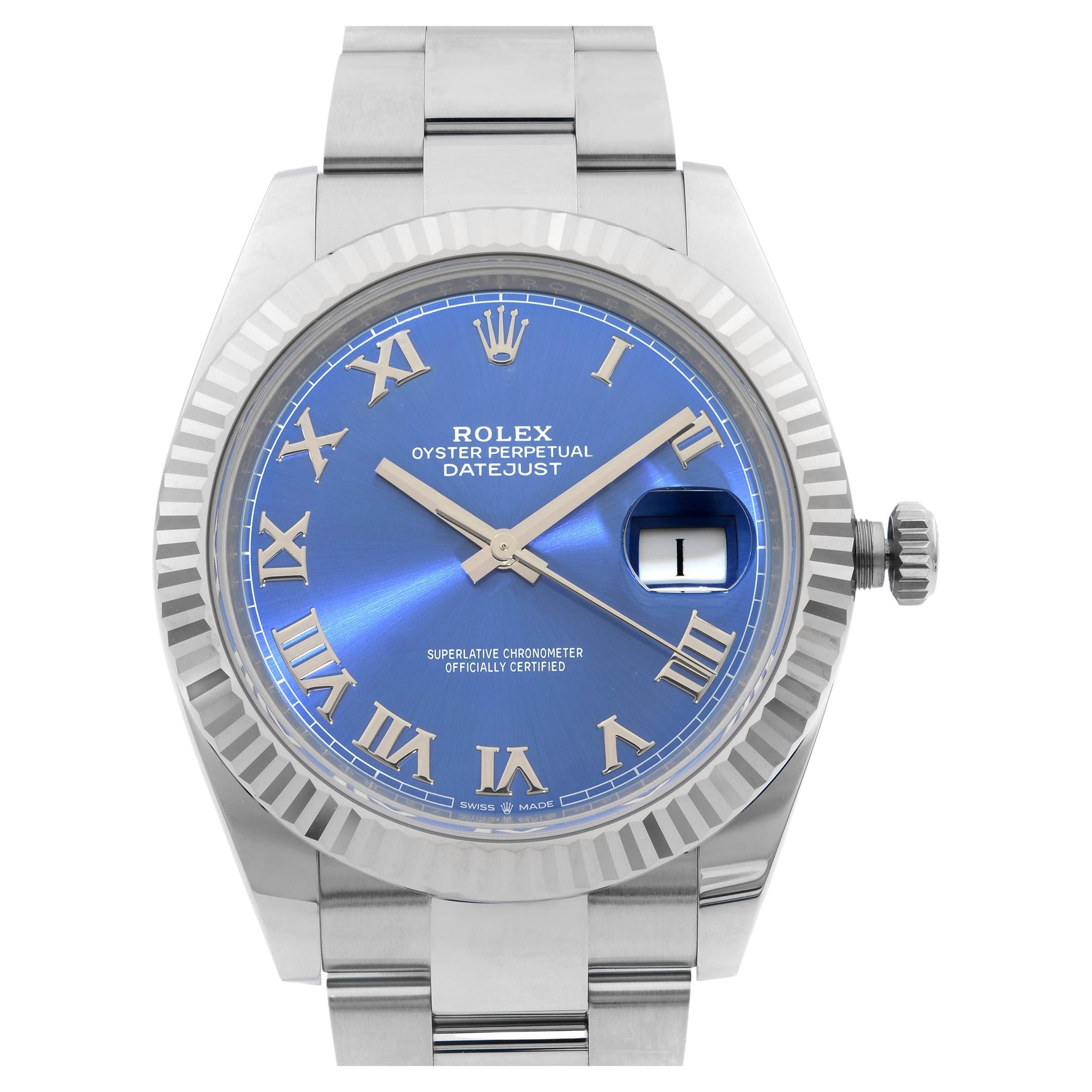 Rolex Datejust Oyster Band Steel 18K Gold Bezel Blue Dial Mens Watch 126334