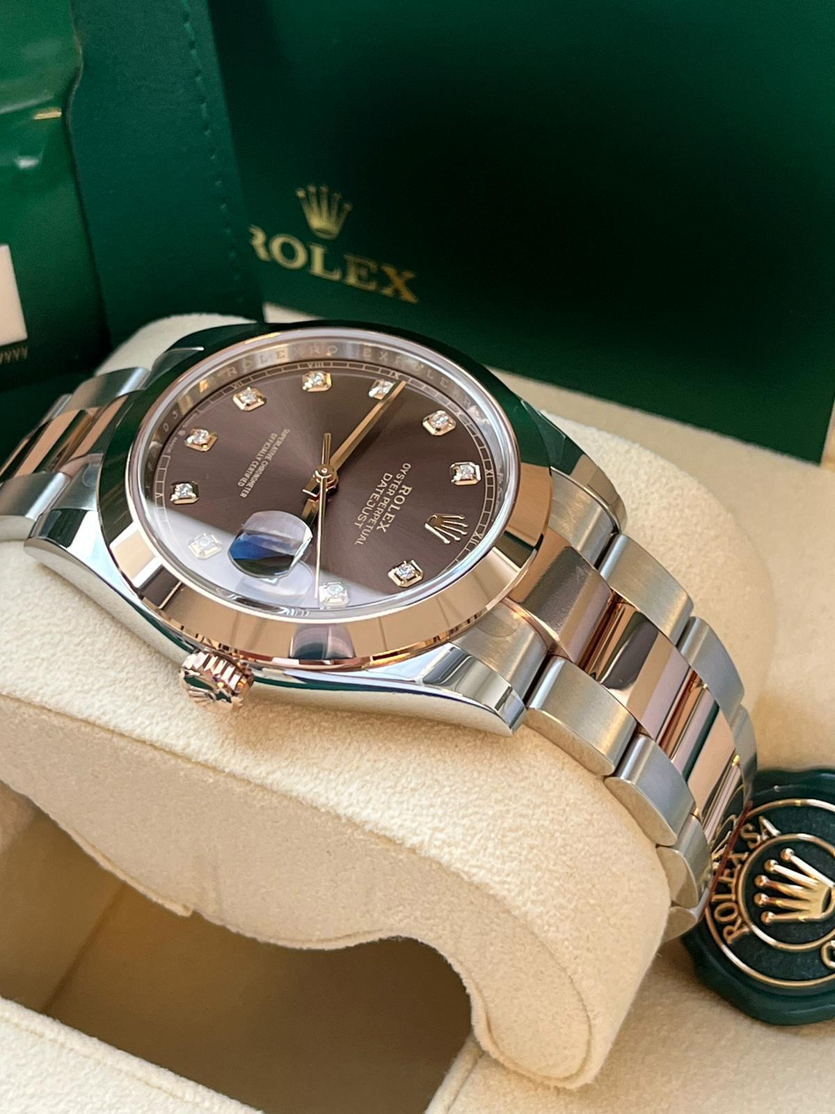 Rolex Datejust Oyster Steel 18k Rose Gold Chocolate Diamond Dial 126301 3