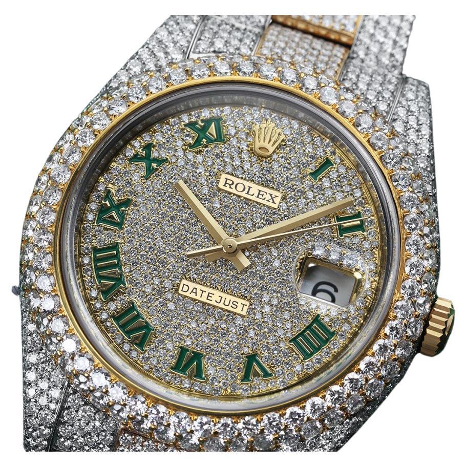 Rolex Datejust Stainless Steel and Yellow Gold Custom Fully Iced Out Watch  For Sale at 1stDibs | rolex ice out, rolex daytona iced out, ice diamond  watch rolex