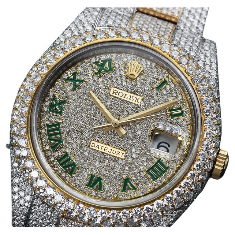 Rolex Datejust Stainless Steel and Yellow Gold Custom Fully Iced Out