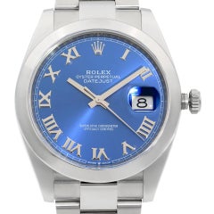 Rolex Datejust 41mm Stainless Steel Blue Roman Dial Automatic Men Watch 126300