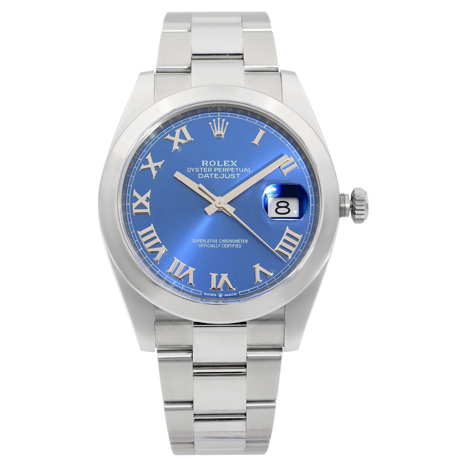 Rolex Datejust 41mm Acier inoxydable Cadran romain bleu Montre homme automatique 126300