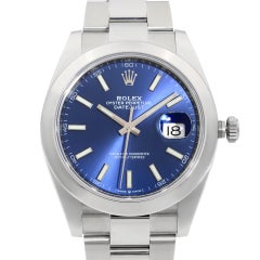 Rolex Datejust Stainless Steel Blue Stick Dial Automatic Mens Watch 126300