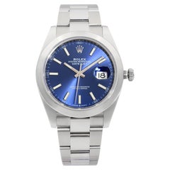 Used Rolex Datejust Stainless Steel Blue Stick Dial Automatic Mens Watch 126300