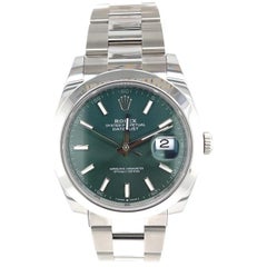 Rolex Datejust Stainless Steel Green Dial Oyster Bracelet Mens Watch 126300