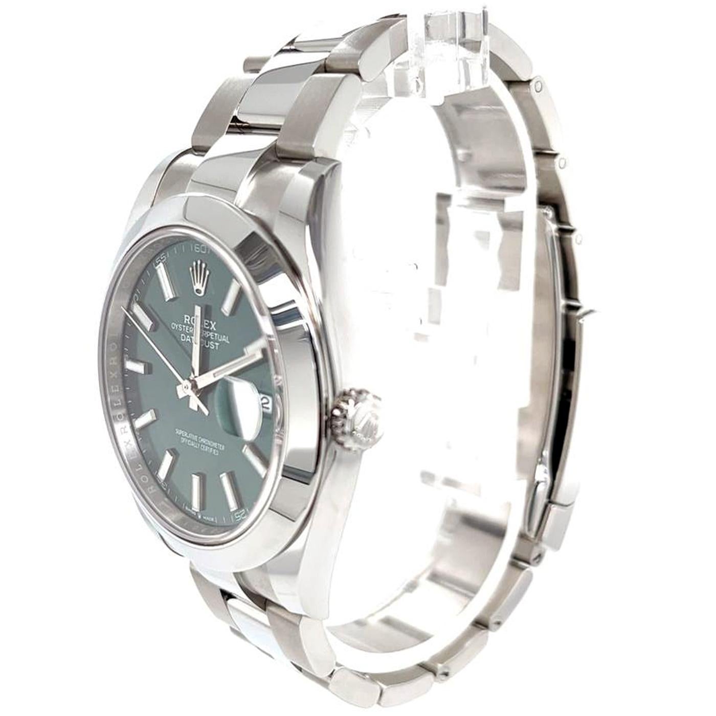 Modernist Rolex Datejust Stainless Steel Green Dial Oyster Bracelet Mens Watch 126300