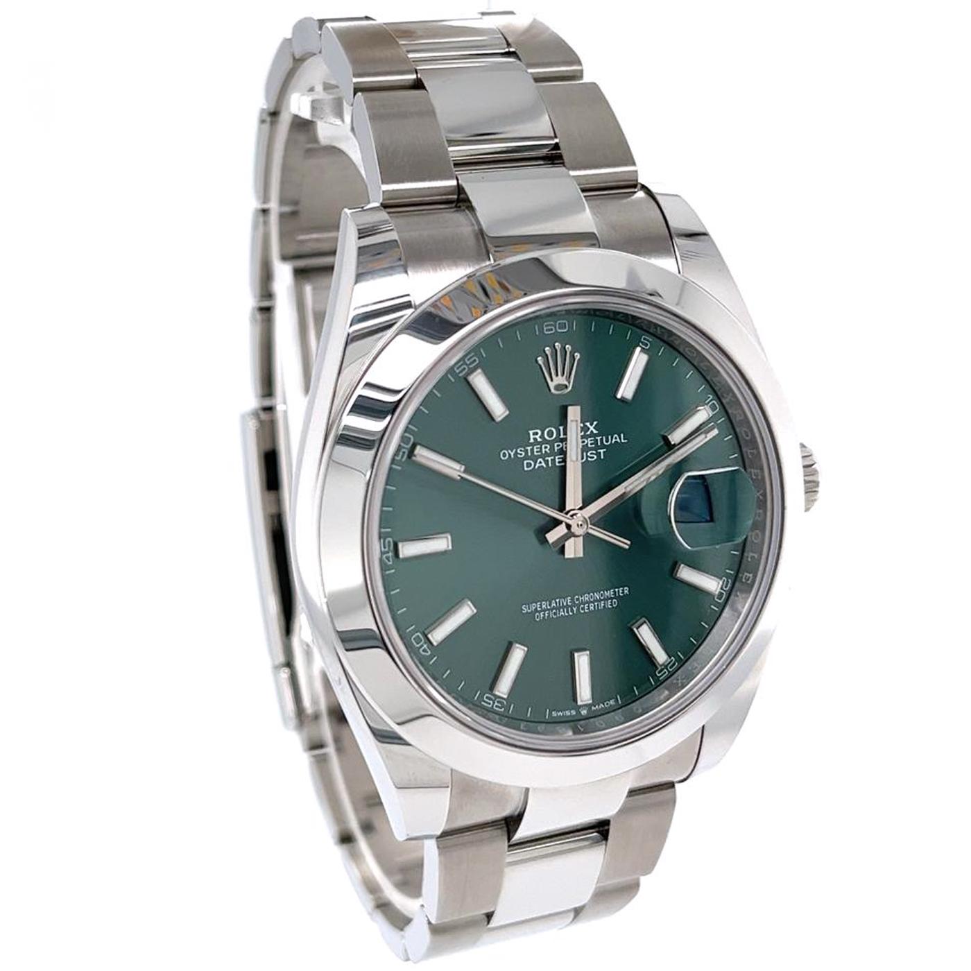 Women's or Men's Rolex Datejust Stainless Steel Green Dial Oyster Bracelet Mens Watch 126300