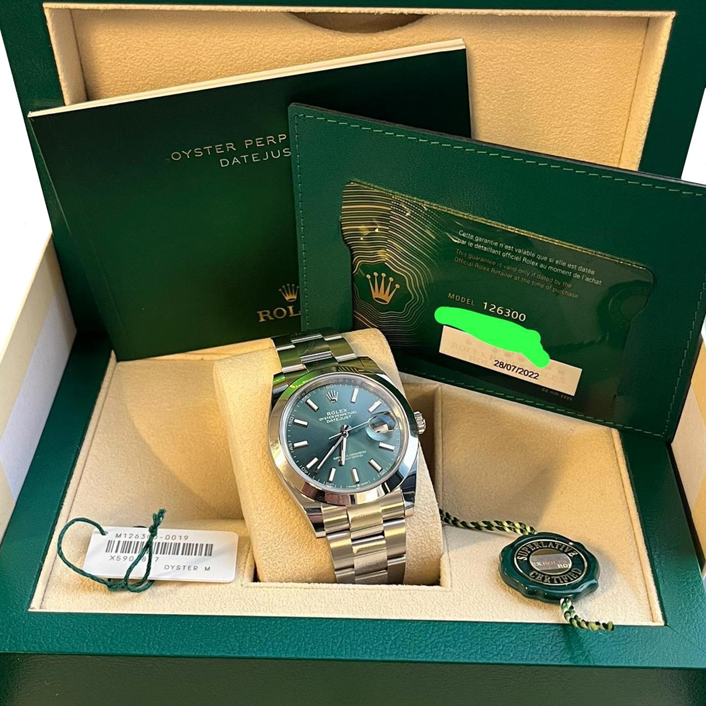 Rolex Datejust Stainless Steel Green Dial Oyster Bracelet Mens Watch 126300 1