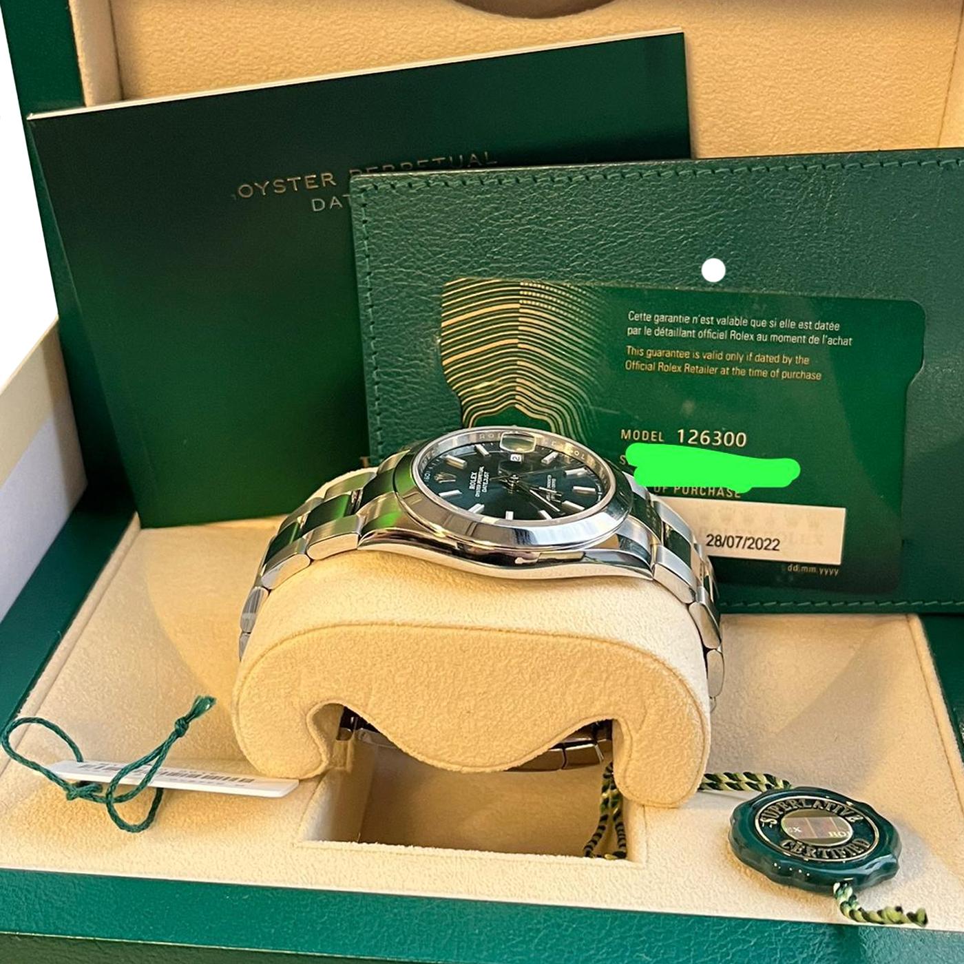 Rolex Datejust Stainless Steel Green Dial Oyster Bracelet Mens Watch 126300 2