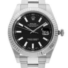 Rolex Datejust Steel 18K White Gold Steel Black Dial Automatic Men Watch 116334
