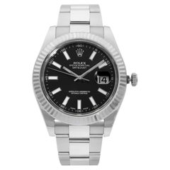 Rolex Datejust Steel 18K White Gold Black Dial Automatic Men Watch 116334