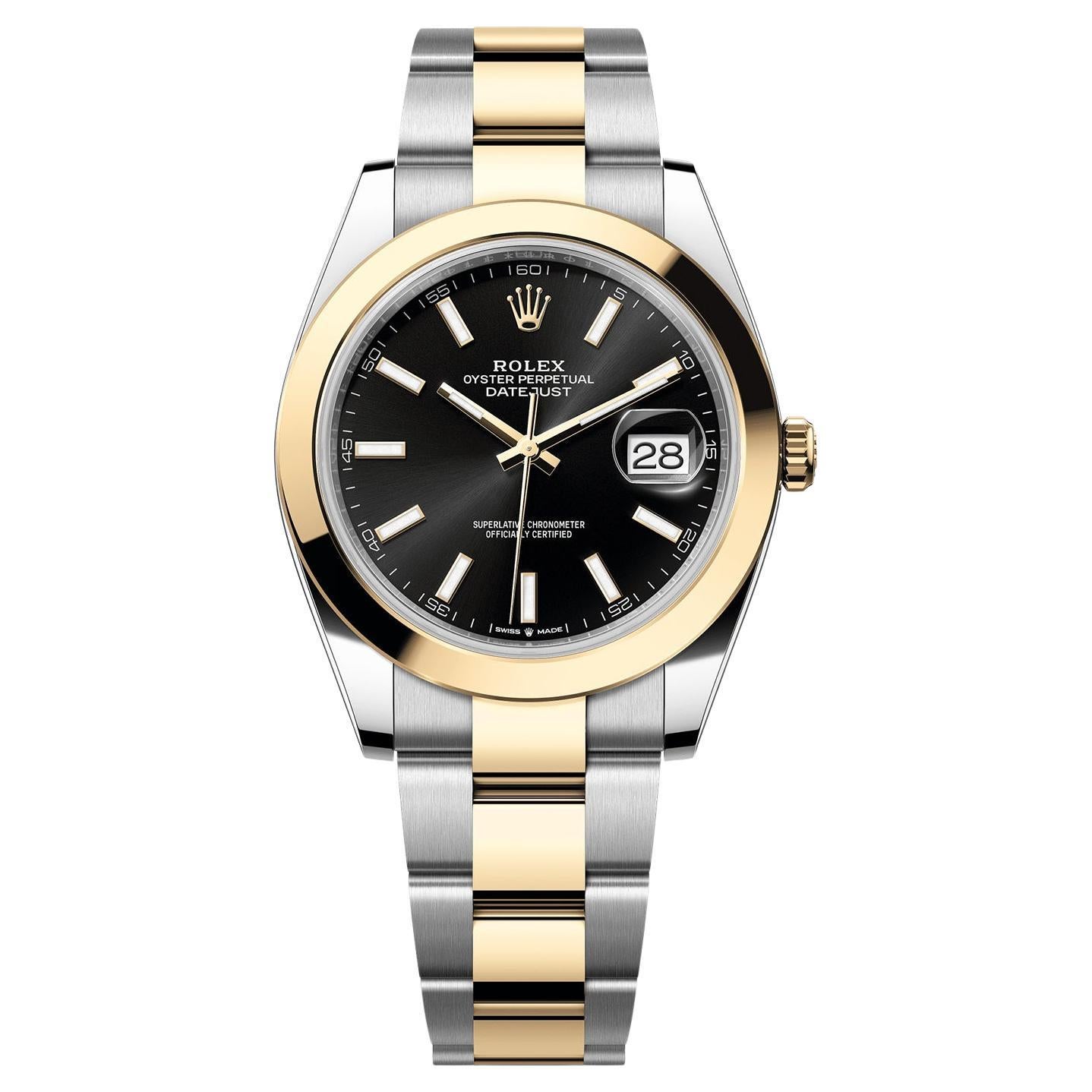 Rolex Datejust 41mm Steel 18K Yellow Gold Black Dial Men
s Oyster Watch 126303