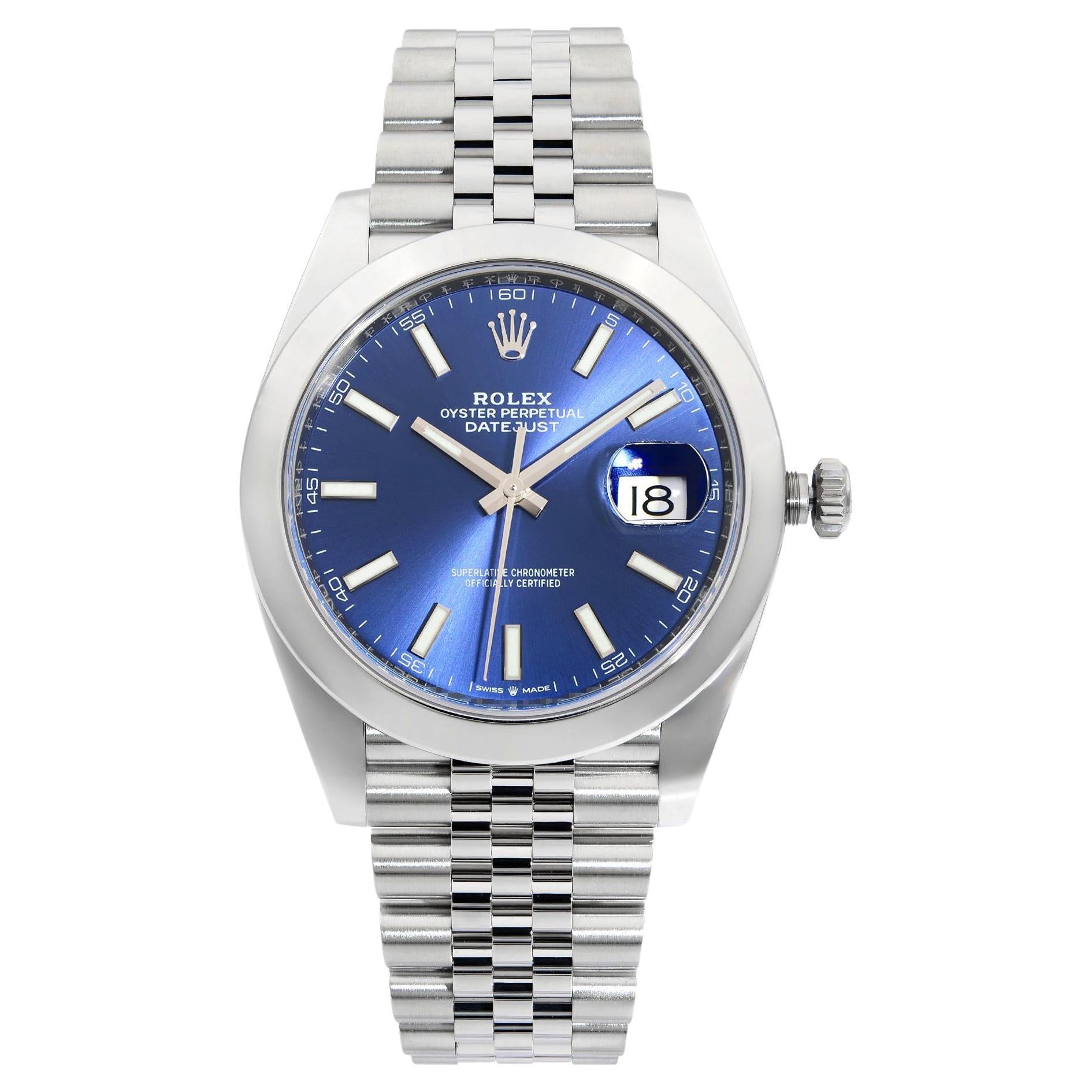 Rolex Datejust 41mm Stahl blaues Index-Zifferblatt Jubiläums-Automatikuhr 126300 im Angebot