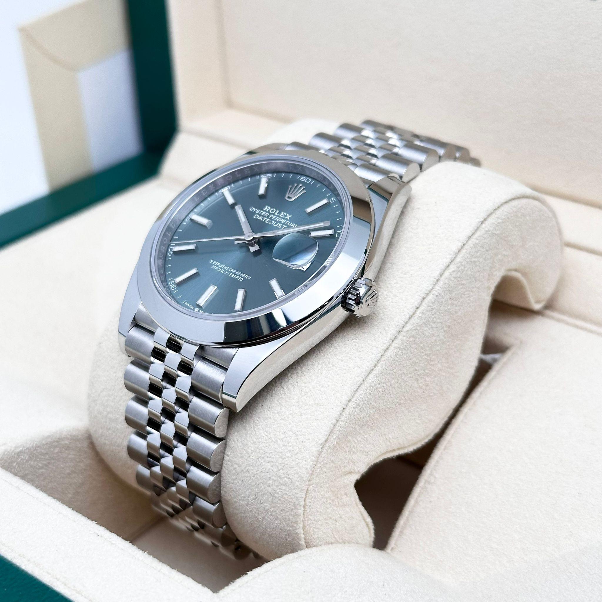 Rolex Datejust 41mm Steel Mint Green Dial Automatic Mens Watch 126300 Unworn In New Condition For Sale In New York, NY
