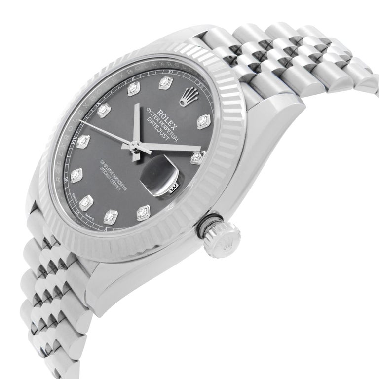 Rolex Datejust Steel Rhodium Diamond Dial Automatic Mens Watch 126334 In Excellent Condition For Sale In New York, NY