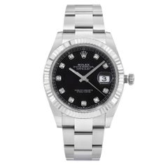 Used Rolex Datejust Steel White Gold Bezel Black Diamond Dial Mens Watch 126334
