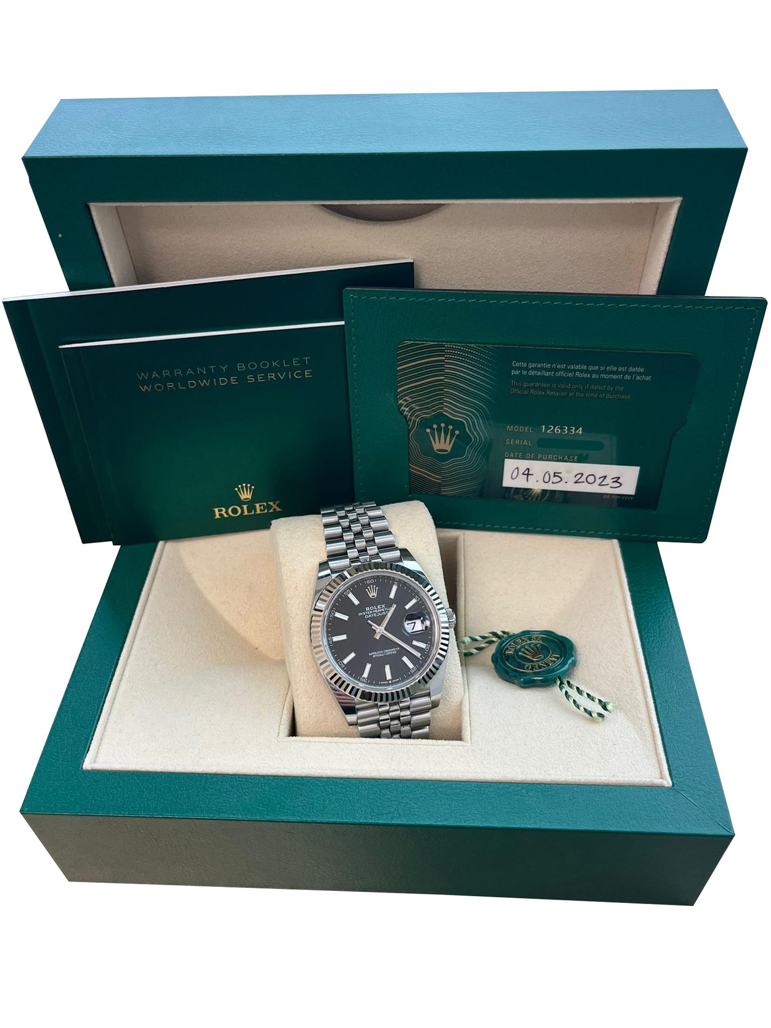Modernist Rolex Datejust 41mm Steel White Gold Black Dial Jubilee Mens Watch 126334 For Sale