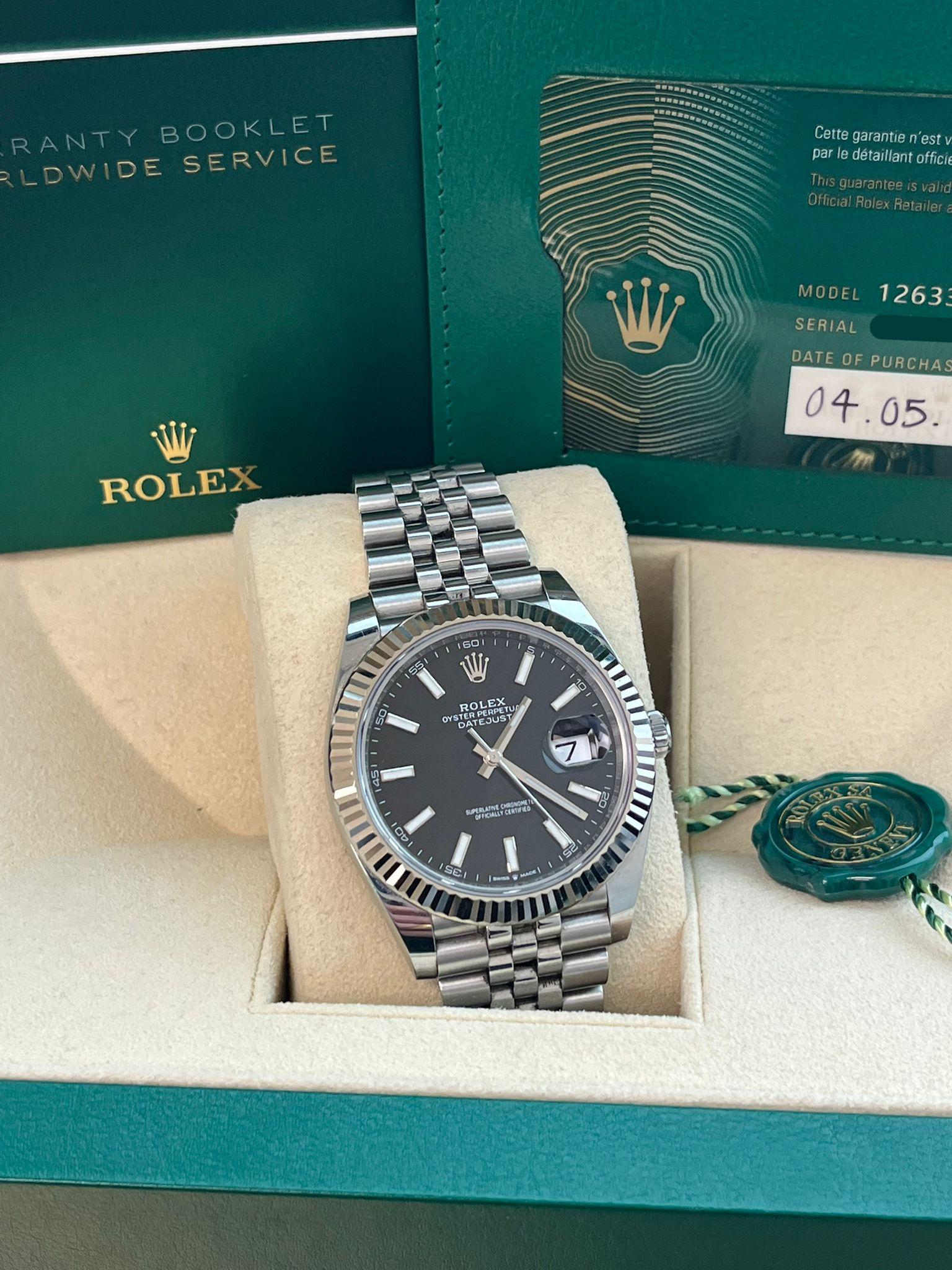 Women's or Men's Rolex Datejust 41mm Steel White Gold Black Dial Jubilee Mens Watch 126334 For Sale