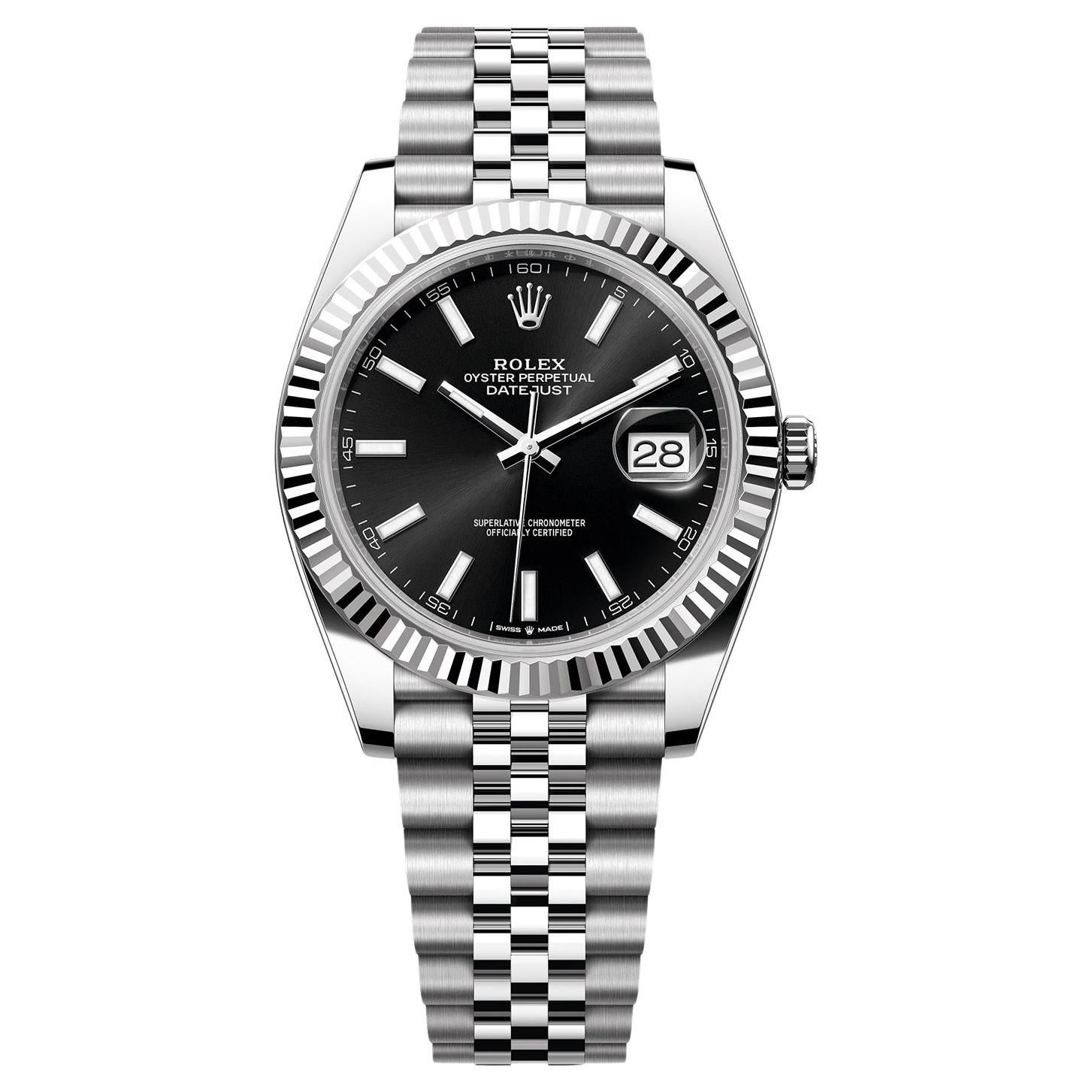 Rolex Datejust 41mm Steel White Gold Black Dial Jubilee Mens Watch 126334 For Sale