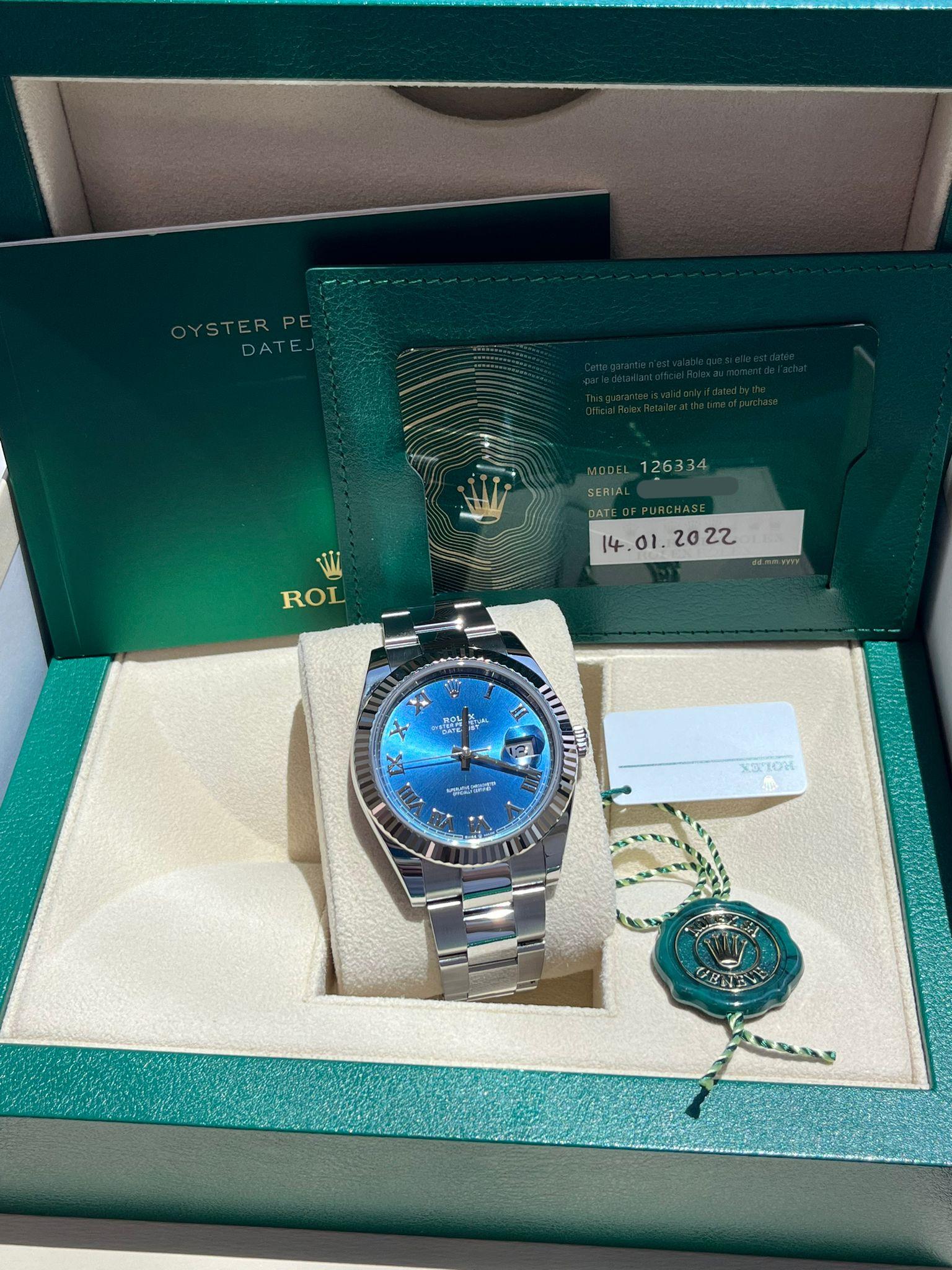 Rolex Datejust 41mm Steel White Gold Blue Dial Fluted Bezel Oyster Watch 126334 For Sale 5