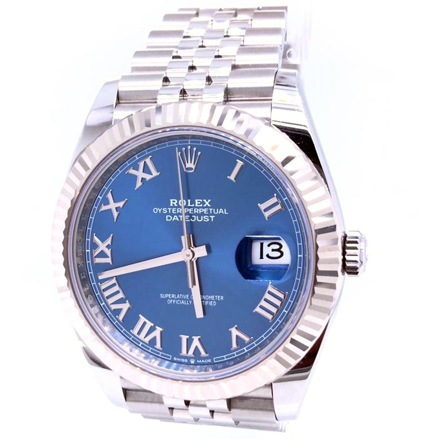Modernist Rolex Datejust Steel White Gold Blue Roman Dial Jubilee Bracelet 126334